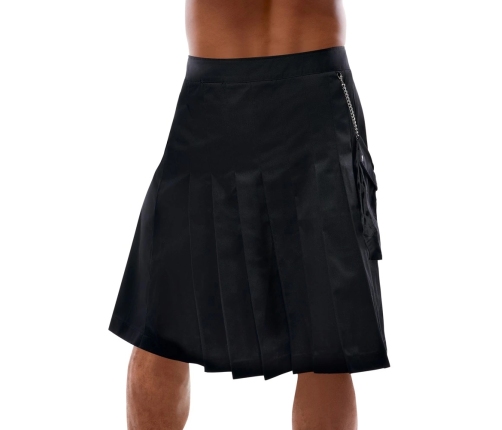 Svenjoyment Men's Classic Black Pleated Kilt with Detachable Pocket L