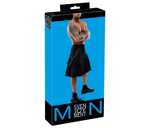 Svenjoyment Men's Classic Black Pleated Kilt with Detachable Pocket L