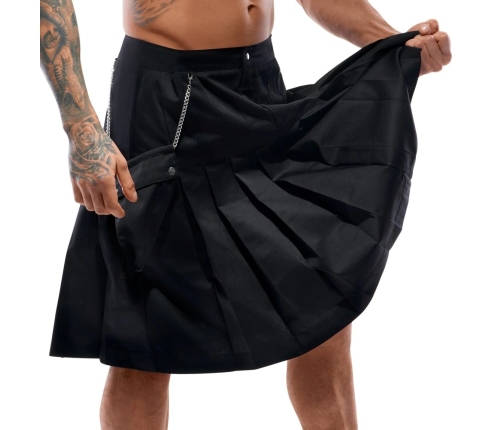 Svenjoyment Men's Classic Black Pleated Kilt with Detachable Pocket L
