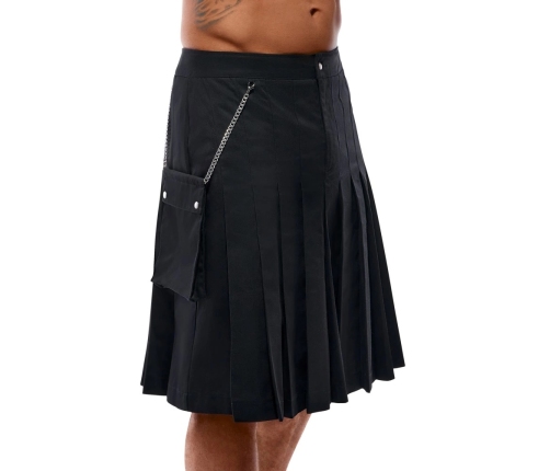 Svenjoyment Men's Classic Black Pleated Kilt with Detachable Pocket L