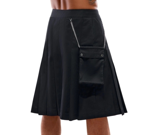Svenjoyment Men's Classic Black Pleated Kilt with Detachable Pocket L