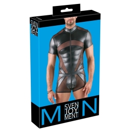Svenjoyment Men's Fitted Black Playsuit XL with 3-Way Zip & Powernet Panels