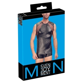 Svenjoyment Men's Shirt L Black Matte Look Mesh Studded Zip Front