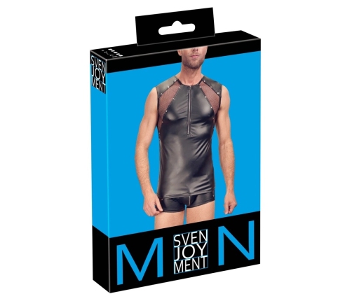 Svenjoyment Men's Shirt L Black Matte Look Mesh Studded Zip Front