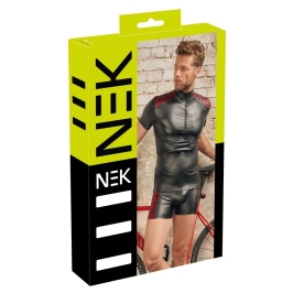 NEK Men's Shirt Black/Red 2XL, Matte Look, Stand-Up Collar, Zipper Front