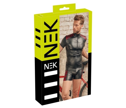 NEK Men's Shirt Black/Red 2XL, Matte Look, Stand-Up Collar, Zipper Front