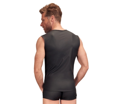 NEK Men's Sleeveless Shirt Matte Black Transparent Mesh Inserts L