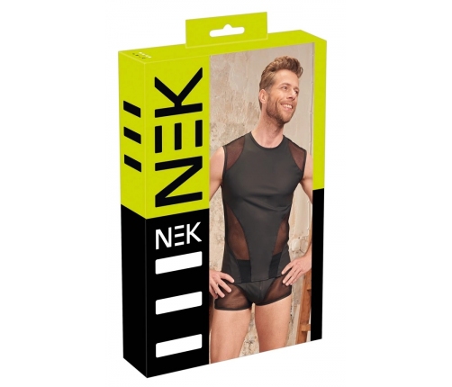 NEK Men's Sleeveless Shirt Matte Black Transparent Mesh Inserts L