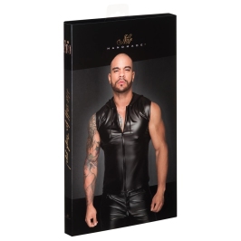 Noir Handmade Powerwetlook Hooded Top L, Black, Sleeveless, 2-Way Zip