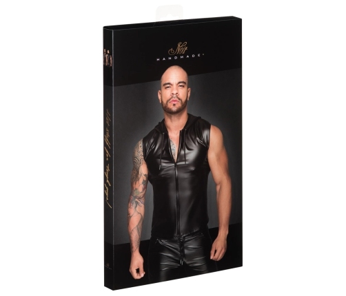 Noir Handmade Powerwetlook Hooded Top L, Black, Sleeveless, 2-Way Zip