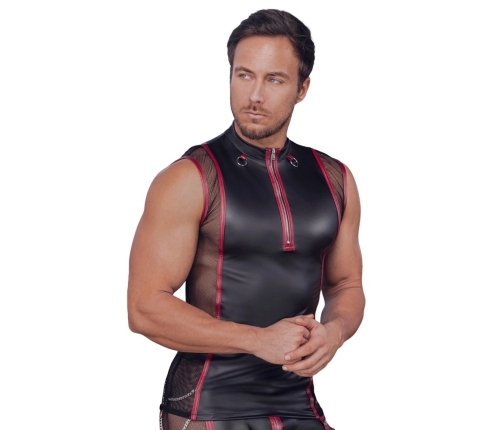 NEK Sleeveless Matte Shirt L Black-Red with Mesh and Zipper Accent