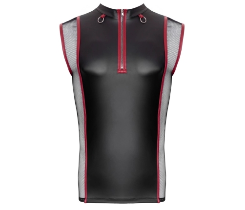 NEK Sleeveless Matte Shirt L Black-Red with Mesh and Zipper Accent