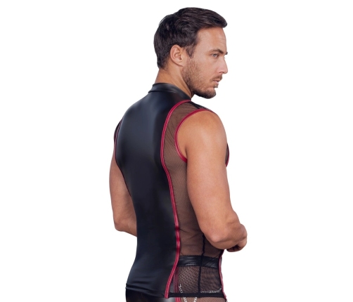 NEK Sleeveless Matte Shirt L Black-Red with Mesh and Zipper Accent