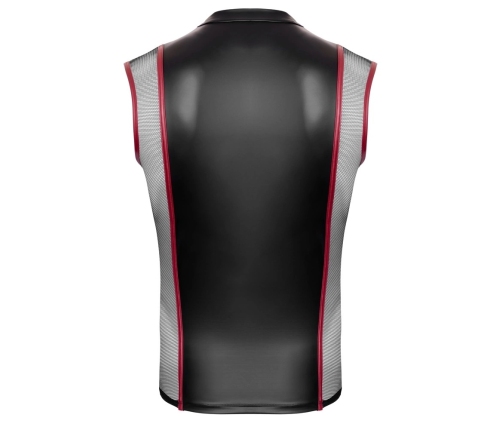 NEK Sleeveless Matte Shirt L Black-Red with Mesh and Zipper Accent