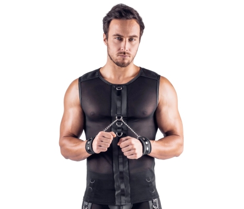 Svenjoyment Bondage Men's Sleeveless Net Shirt with Adjustable Cuffs L