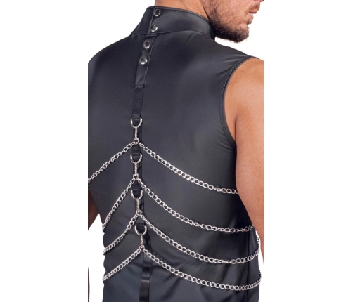 NEK Black Matte Sleeveless Shirt S with Chains and Stand-Up Collar