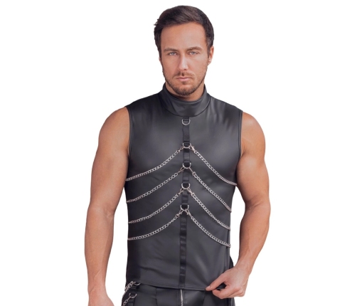 NEK Black Matte Sleeveless Shirt S with Chains and Stand-Up Collar
