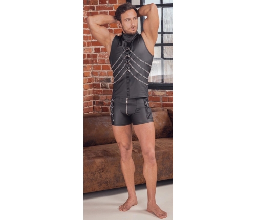 NEK Black Matte Sleeveless Shirt S with Chains and Stand-Up Collar