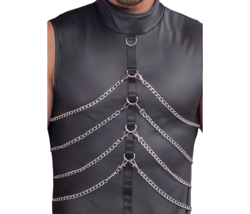 NEK Men's Matte Black Sleeveless Shirt with Chains, Size M