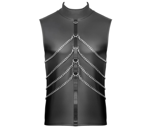 NEK Men's Black Matte Sleeveless Shirt 2XL with Chains and Stand-Up Collar