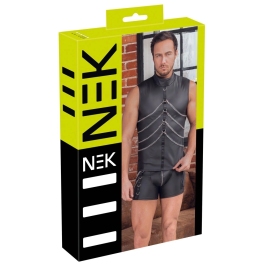 NEK Men's Black Matte Sleeveless Shirt 2XL with Chains and Stand-Up Collar