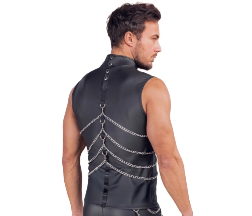 NEK Men's Black Matte Sleeveless Shirt 2XL with Chains and Stand-Up Collar