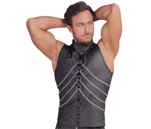 NEK Men's Sleeveless Matte Shirt 3XL with Chains and Stand-Up Collar