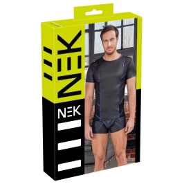 NEK Men's Fitted Black Shirt S with Metallic Blue Accents and Mesh Panels