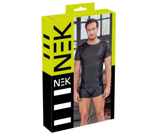 NEK Men's Shirt XL Black with Metallic Blue Accents and Net Panels