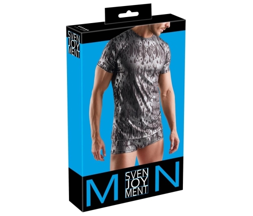 Svenjoyment Metallic Silver Pattern Shirt Black Short Sleeve L