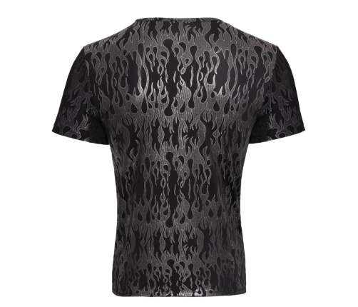 Svenjoyment Shirt XL Metallic Silver Print Black Stretch Fabric