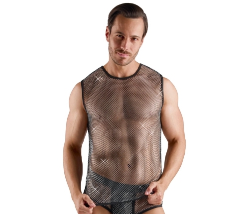Svenjoyment Sleeveless Net Shirt Black with Sparkling Accents Size S