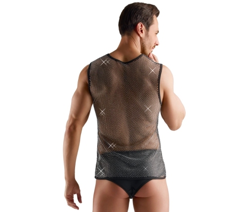 Svenjoyment Men's Sleeveless Black Net Shirt with Sparkling Accents M