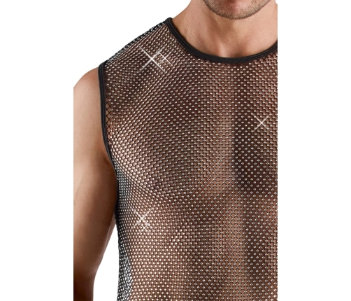 Svenjoyment Men's Sleeveless Black Net Shirt with Sparkling Accents M