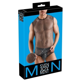 Svenjoyment Men's Sleeveless Black Net Shirt with Sparkling Accents M