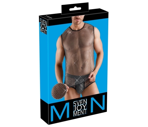 Svenjoyment Men's Sleeveless Black Net Shirt with Sparkling Accents M