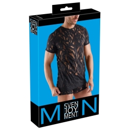 Svenjoyment Shirt L Black Burnout Effect Short Sleeve Stretchy