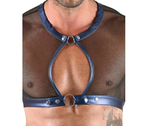 Svenjoyment Bondage Set XL - Black Net & Metallic Blue Top, Pants, Cuffs