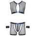 Svenjoyment Bondage Set XL - Black Net & Metallic Blue Top, Pants, Cuffs