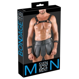 Svenjoyment Bondage Gladiator Set - Black Chest Harness & Skirt M
