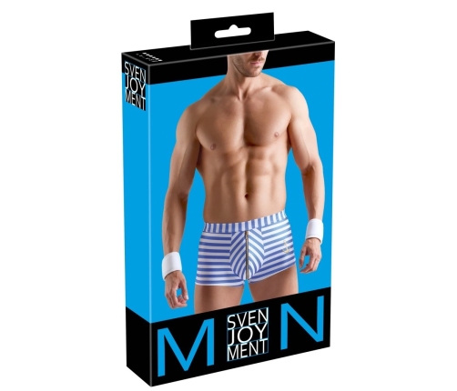 Svenjoyment Men's Pants Costume S Blue-White Striped with Anchor Embroidery
