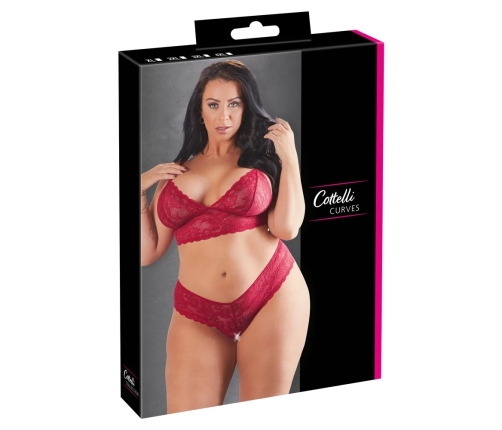 Cottelli Collection Lingerie Set Red Lace Wireless Bra & Briefs 3XL