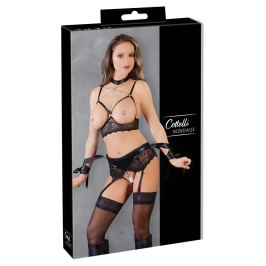 Cottelli Collection Bra Set Bondage L Black Lace Adjustable Choker