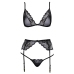 Kissable Lingerie Set L/XL - Lace Bra, Suspender Belt & String, Black
