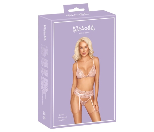 Kissable Rose Lace Lingerie Set S/M - Bra, Garter Belt & Briefs