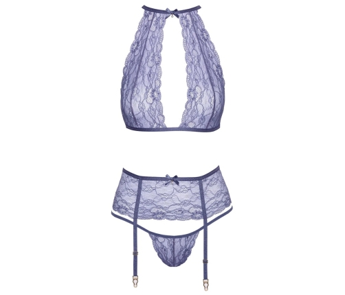 Kissable Lavender Lace Lingerie Set S/M - Bra, Suspender Belt & String