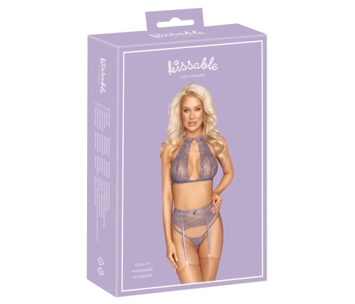 Kissable Lingerie Set L/XL - Lavender Lace, Adjustable Suspender Belt