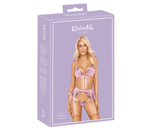 Kissable Embroidered Bra Set S/M - Light Pink, Adjustable Straps