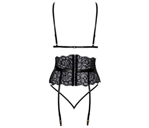Kissable Lace Lingerie Set with Suspender Belt Black S/M