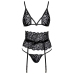 Kissable Lace Lingerie Set with Suspender Belt Black S/M